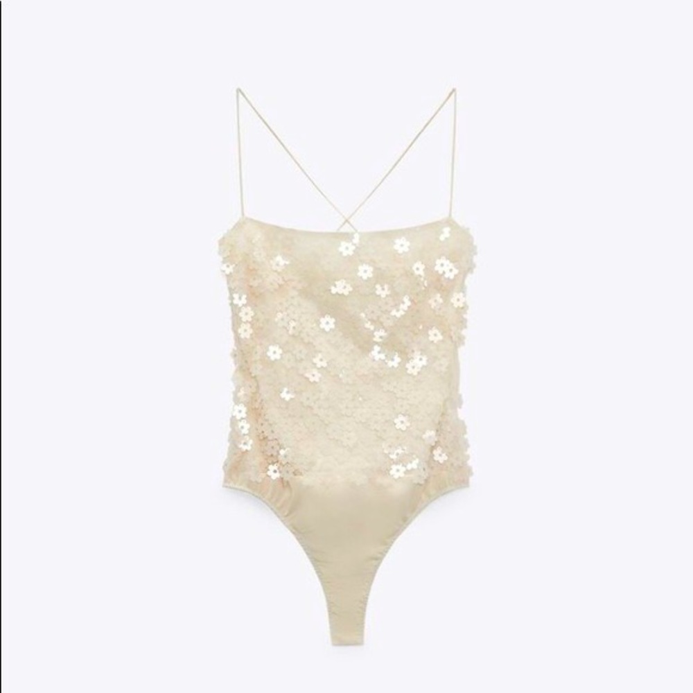 Zara Floral Sequin Bodysuit NWT